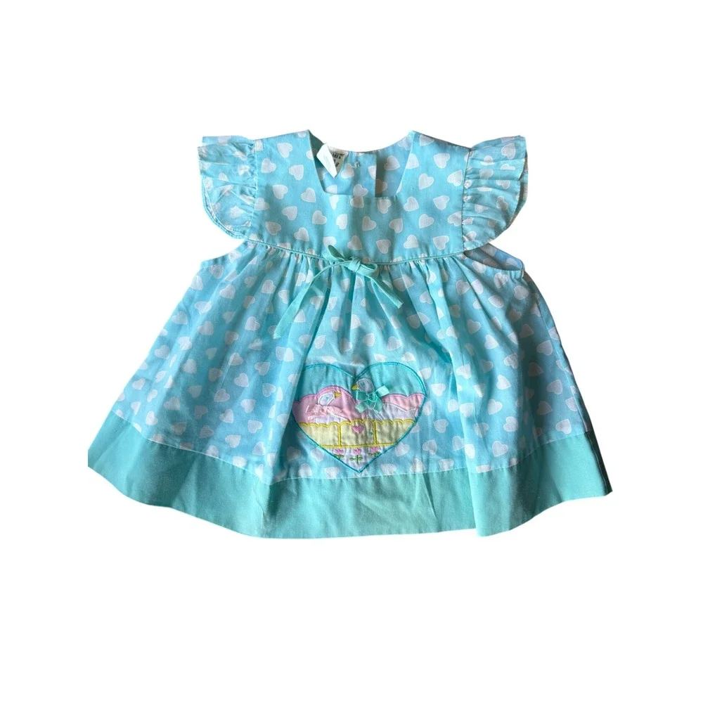 Vintage Color Kids Duck Dress Baby Girl 12 Months Cottagecore Polka Dot Bow